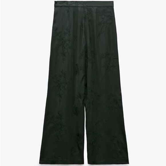 Zara Satin Wide Embroidered Pants New - Picture 2 of 9